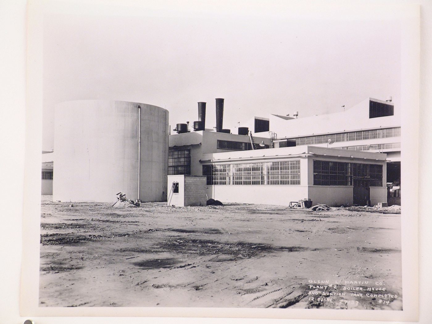 View of the rear [?] façade of the Boiler House and Suction Tank under construction, Glenn L. Martin Company Navy Assembly Plant No. 2, Middle River, Maryland