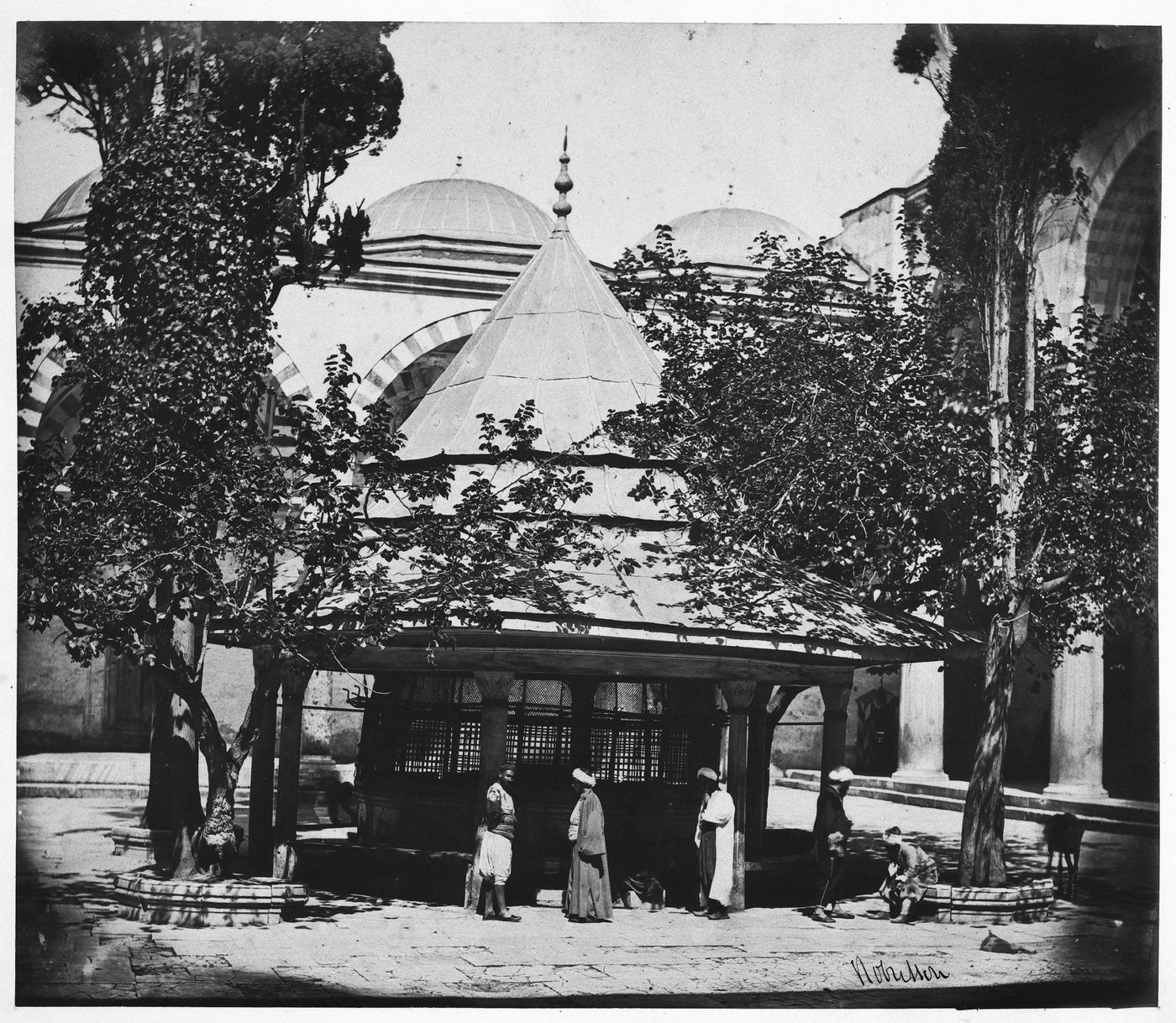 View of a fountain in the courtyard of a mosque, Constantinople (now Istanbul), Ottoman Empire (now in Turkey)