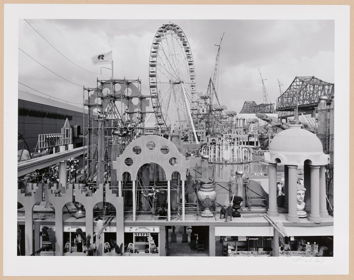 View of the Wonderwall with the Ferris wheel in the background, Louisiana World Exposition, New Orleans