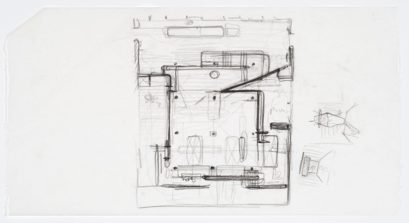 Corkin Shopland Gallery, Toronto, Ontario: Sketch floor plan and interior perspectives