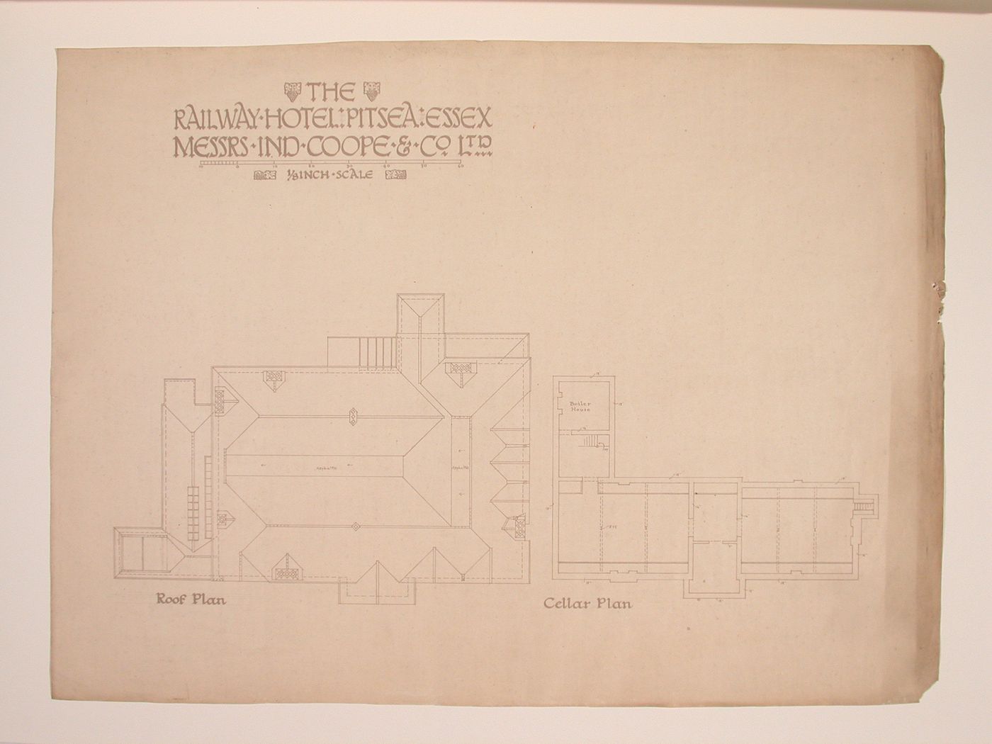 Roof and cellar plans for the Railway Hotel, Pitsea