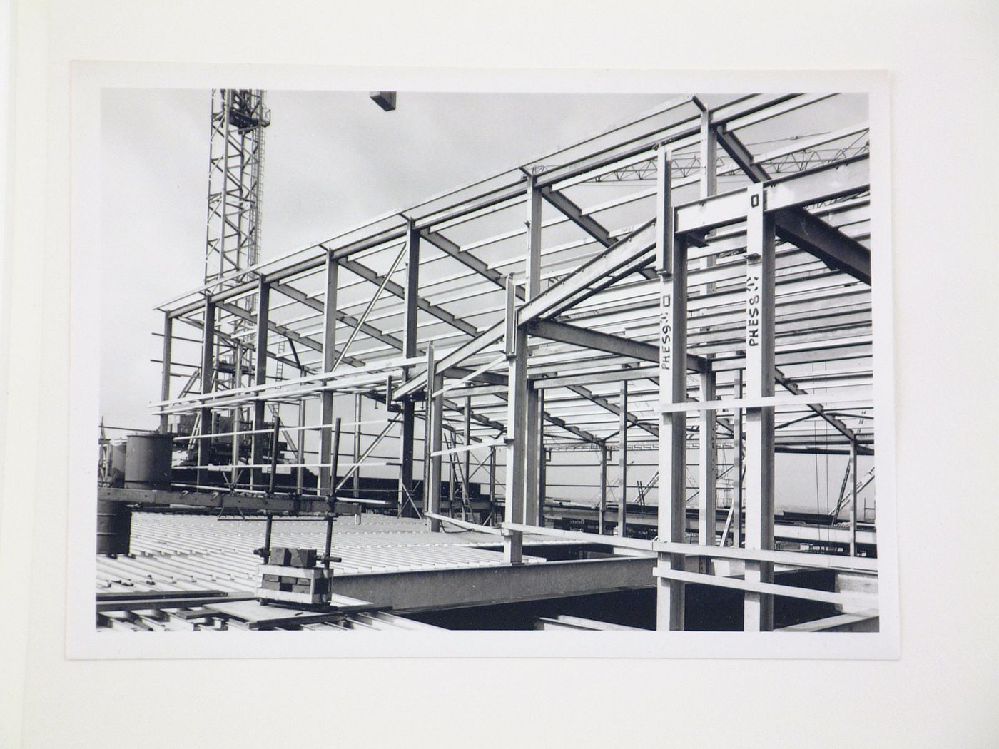 View of construction of steel structure for power station, United Kingdom