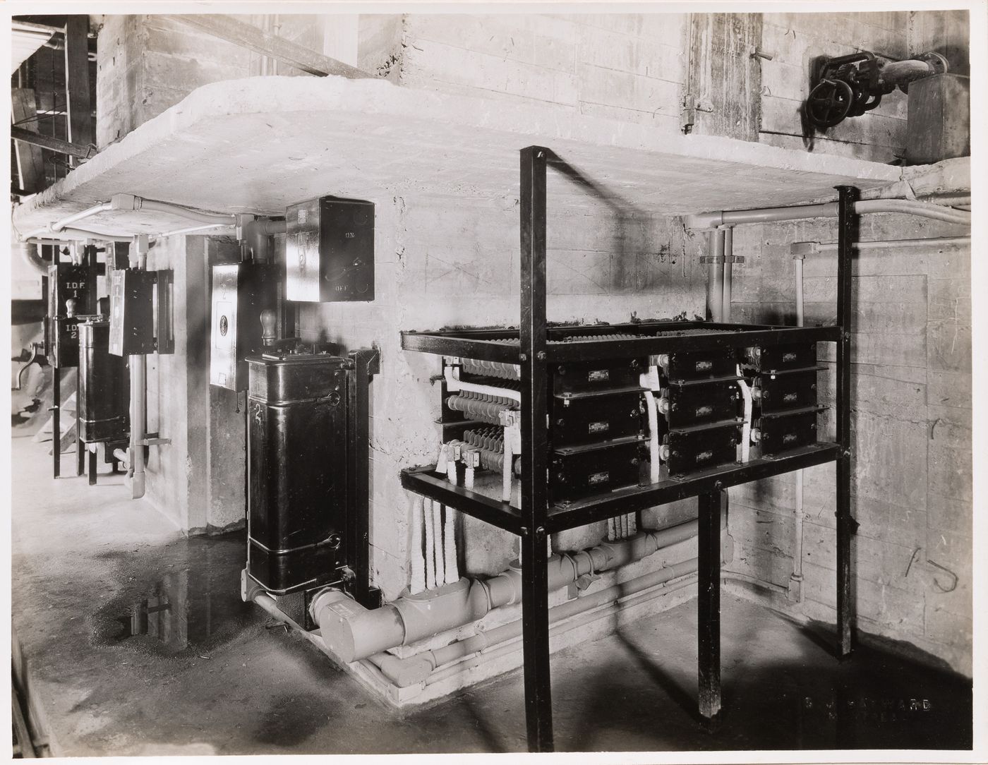 Interior view of panelboards [?], possibly in the main pavilion of Université de Montréal, Montréal [?], Québec