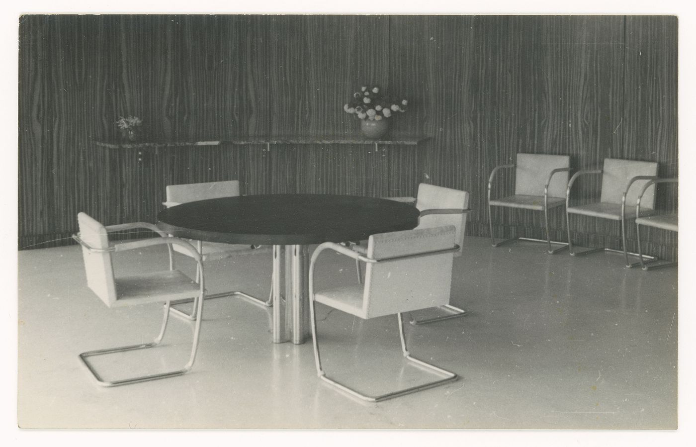 Interior view of the dining area of Tugendhat House, Brno, Czechoslovakia (now Czech Republic)