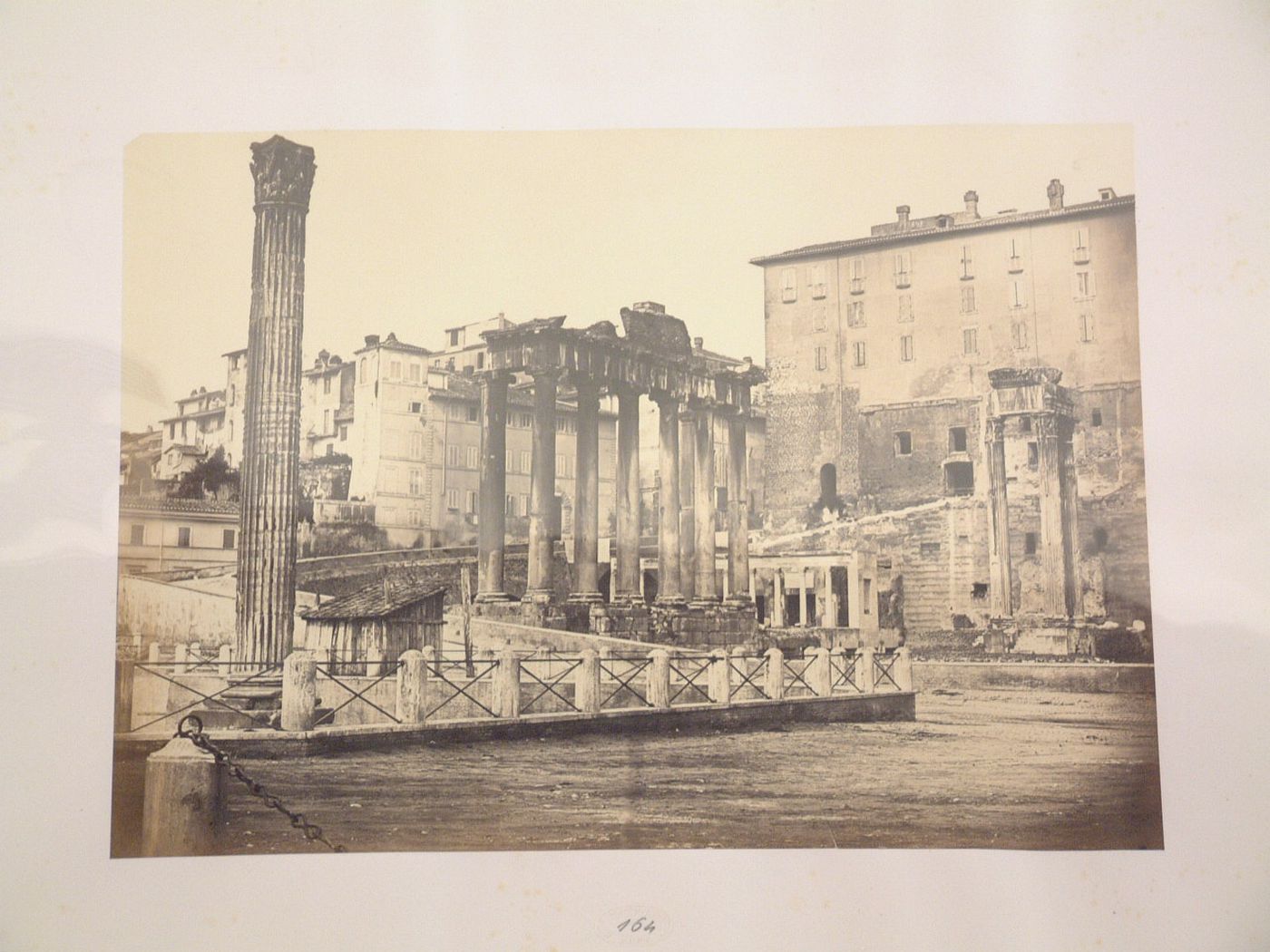 View of the Roman Forum showing the Column of Phocas, the Tempio di Saturno, and the Tempio di Vespasiano, Rome, Italy