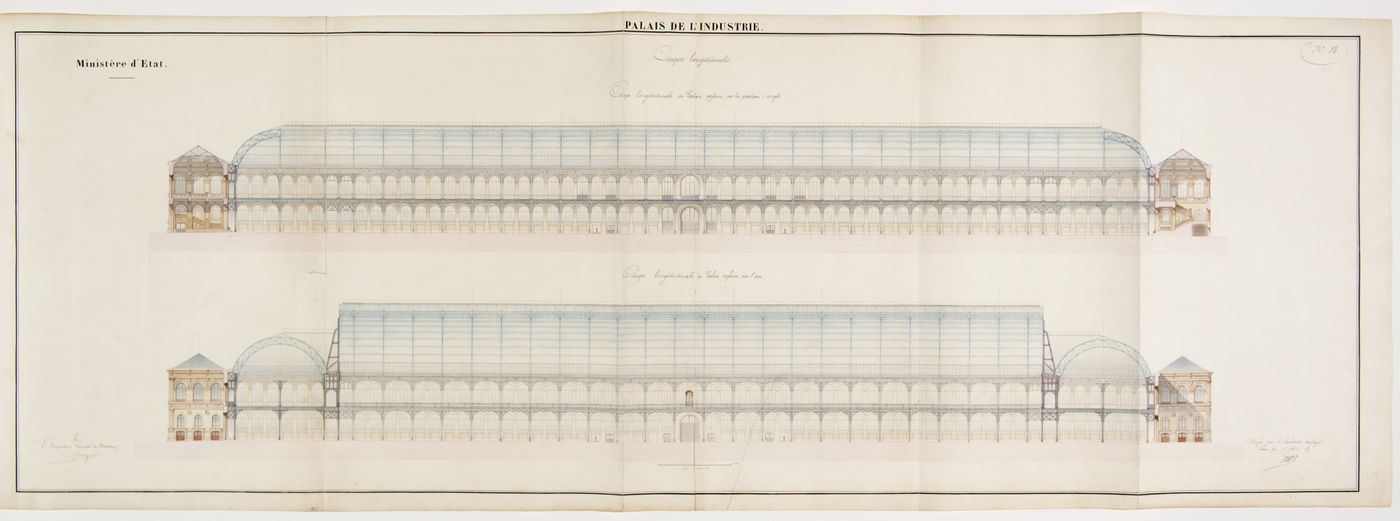 Interior Longitudinal Elevations, from the album Palais de l'Industrie: Atlas du Bâtiment
