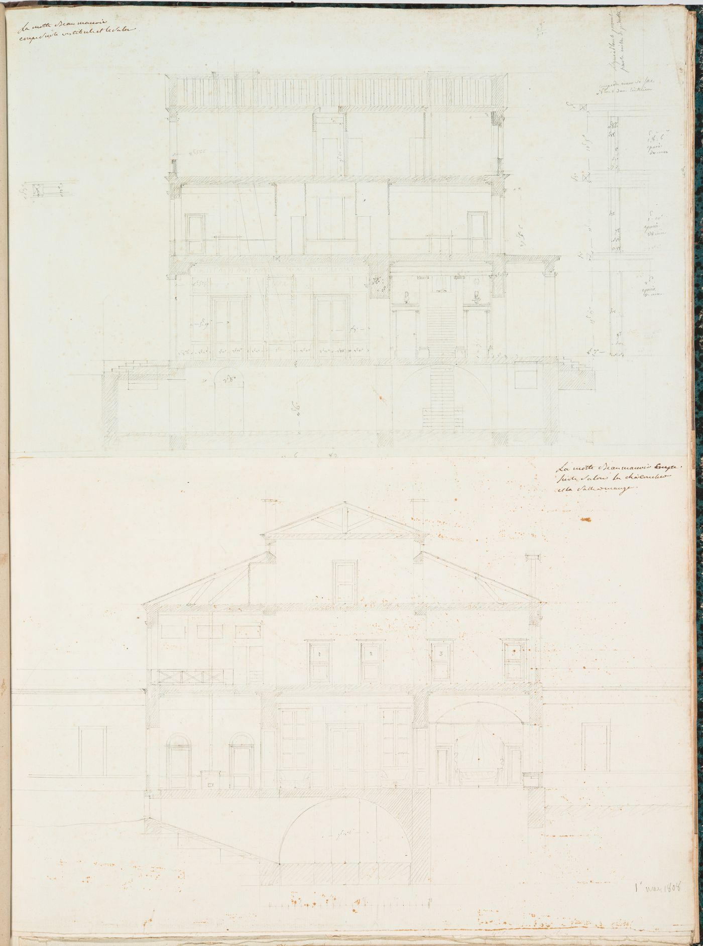 Project for a château for M. de Lorgeril, Motte Beaumanoir: Longitudinal section