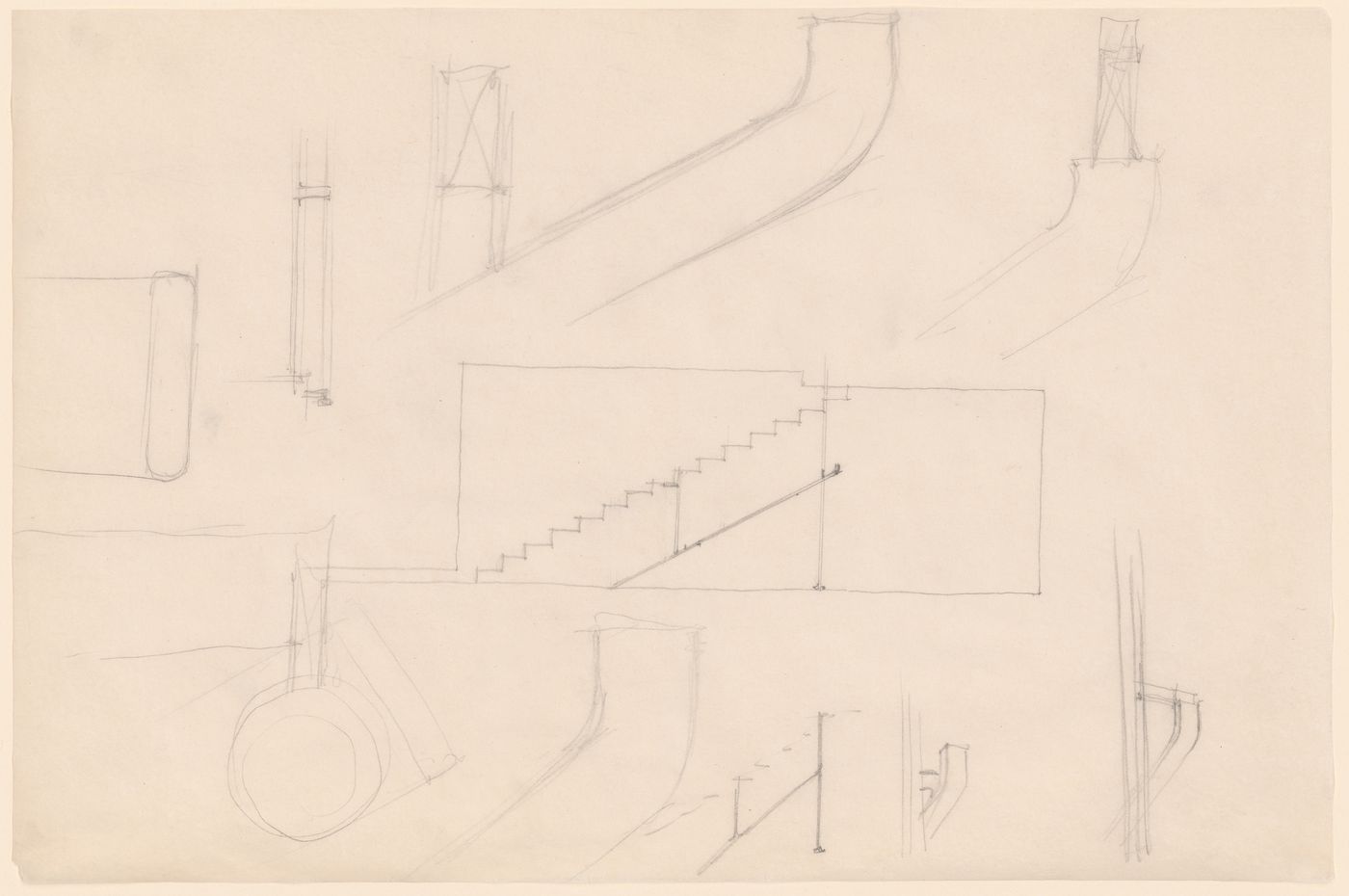 Stair elevation and bannister detail sketches for the Resor House Project, Jackson Hole, Wyoming