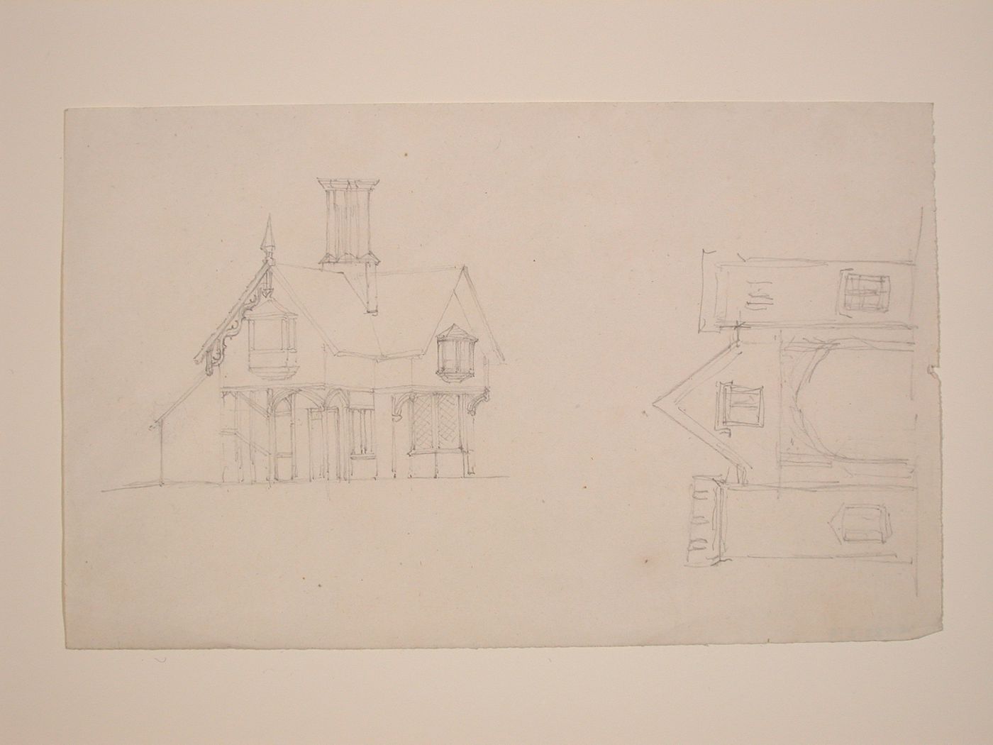 Sketches of a 'Gothic' house and a gate