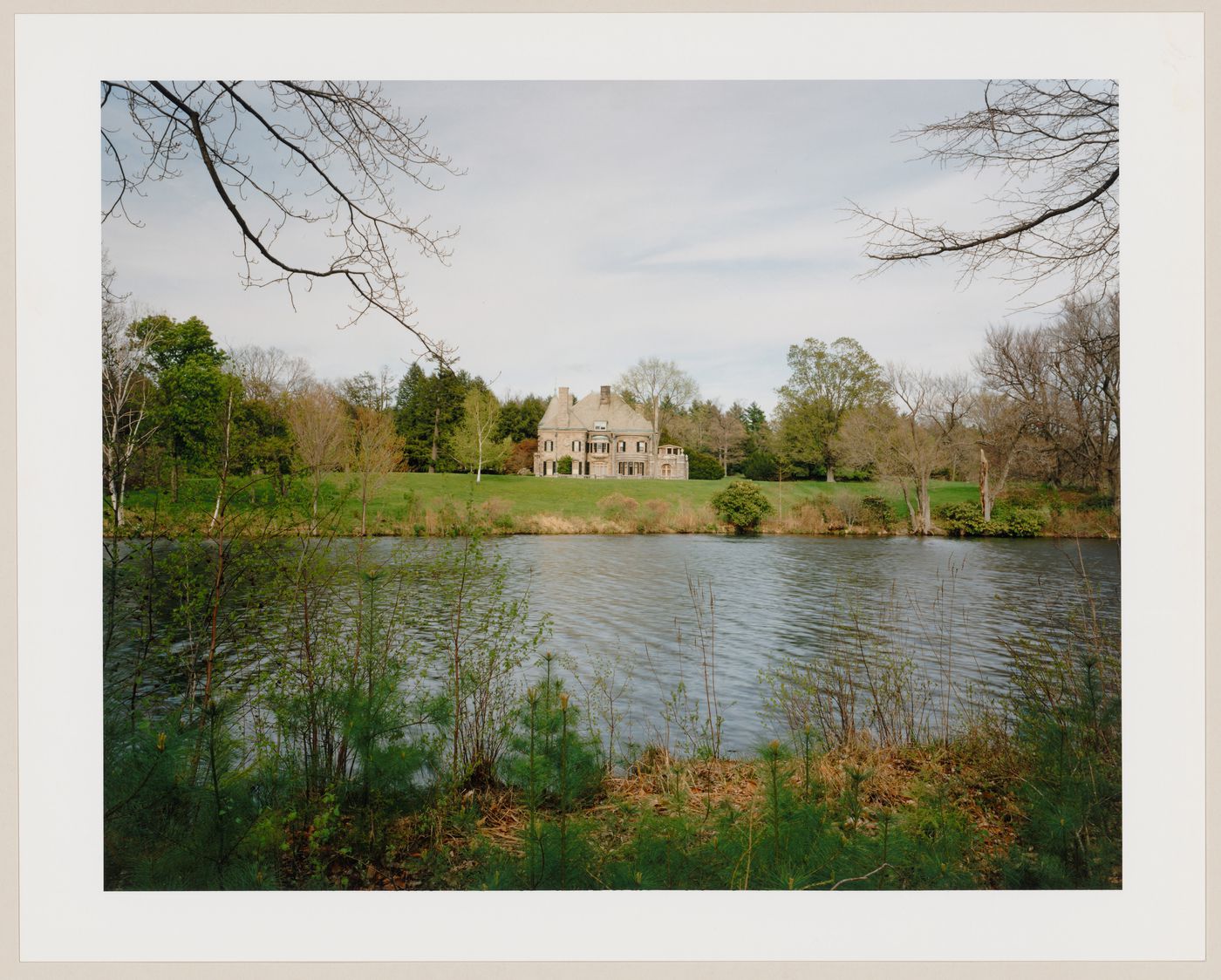 Viewing Olmsted: View of the house from across the pond, Langwater, the Frederick Lothrop Ames Estate, North Easton, Massachusetts