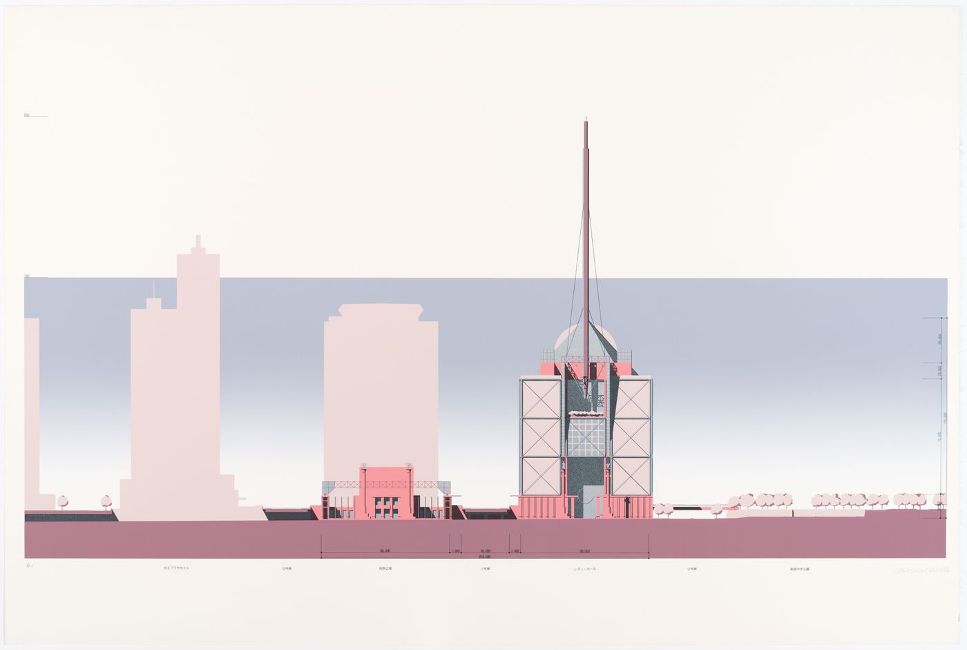 North elevation for the Tokyo City Hall competition entry