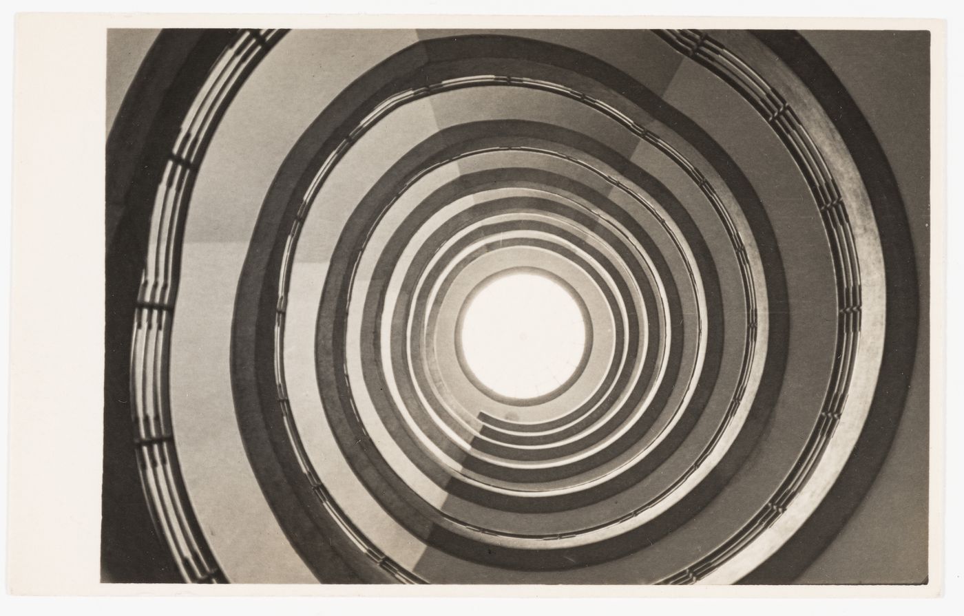 Circular staircase in dome abstract view looking up, Cologne, Germany