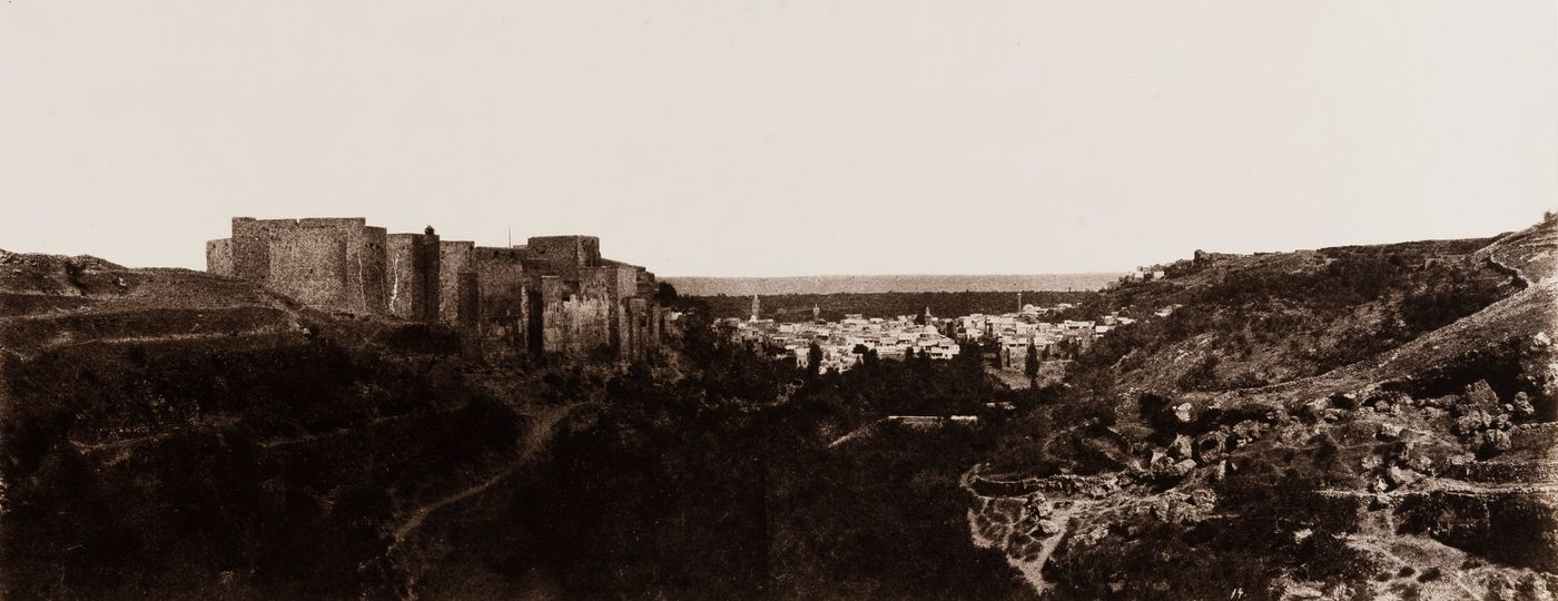 Distant view of Tripoli showing the Citadel (Crusader Castle of Saint Gilles) on the left, Ottoman Empire (now in Lebanon)