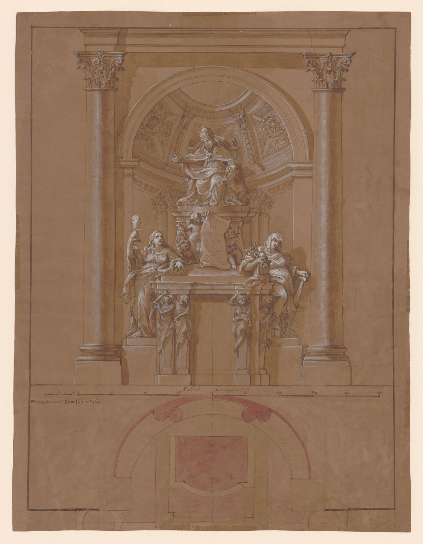 Elevation and plan, possibly for the tomb of Benedict XIV, Rome
