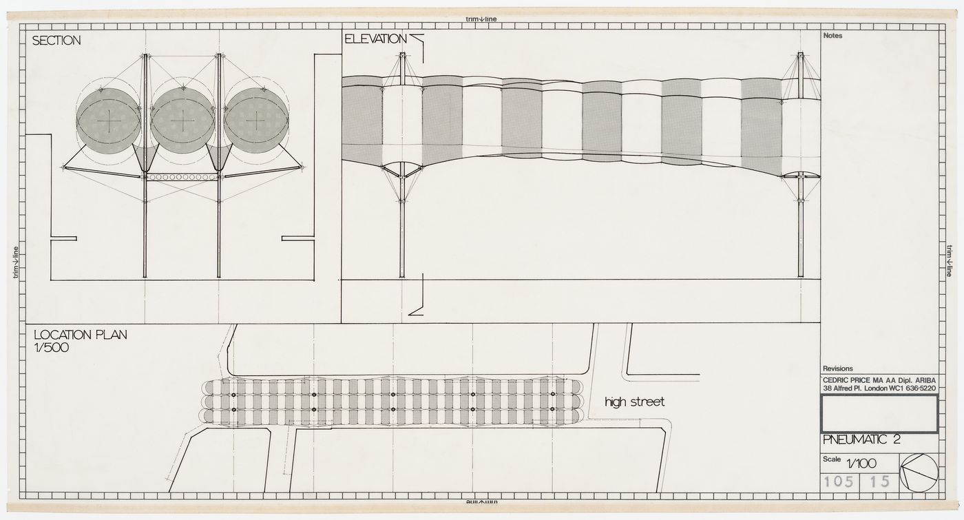 Southend roof: section, elelvation and plan for pneumatic roof