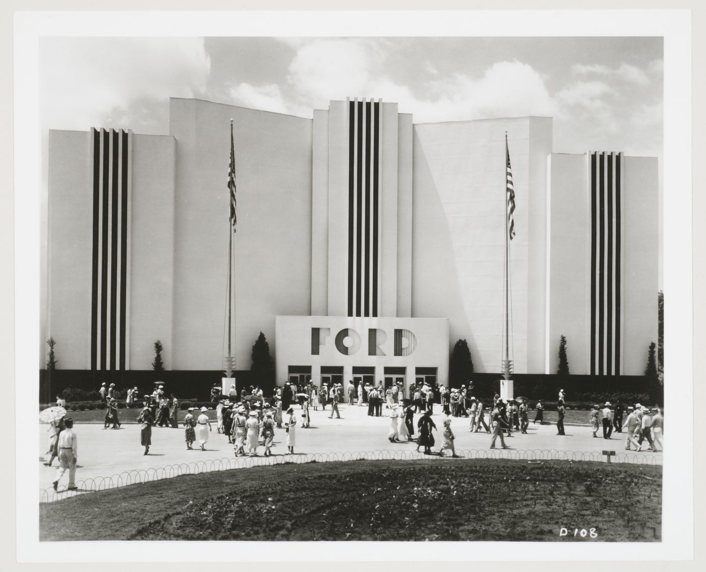 View of an entrance to the Ford Motor Company pavilion, 1939-1940 New York World's Fair, New York City, New York