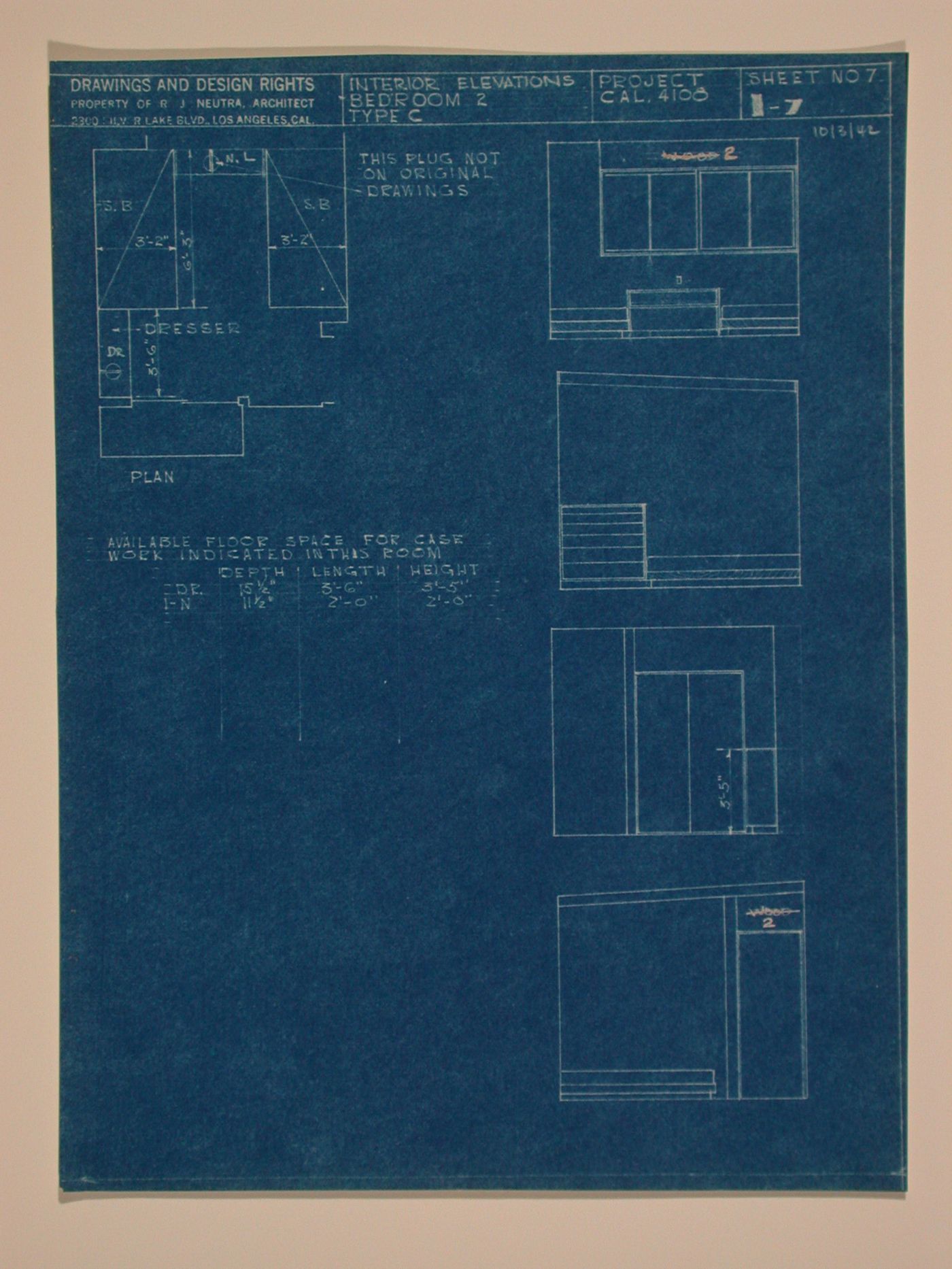 Interior elevations and plan for bedroom no. 2 type "C"