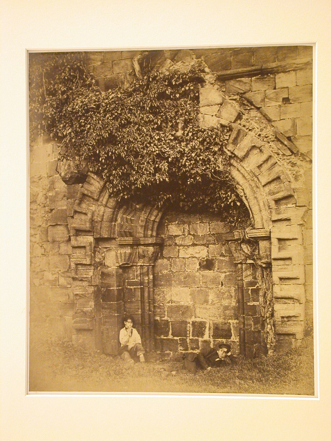 Detail of unidentified cathedral or abbey, obstructed portal, Yorkshire, England