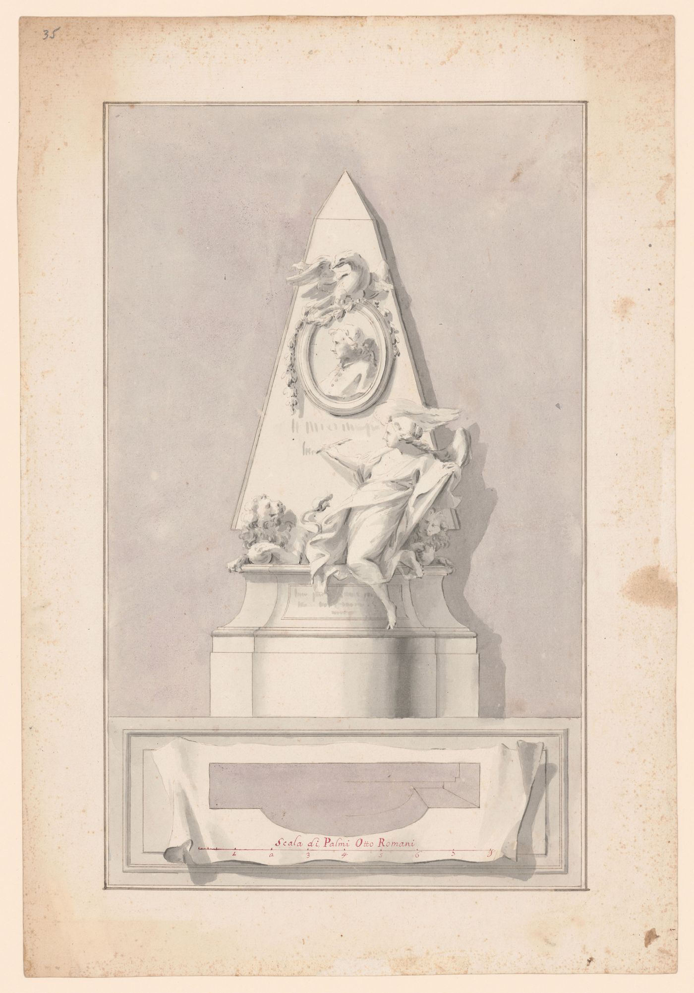 Elevation and plan for the monument to Cardinal Calcagnini, Rome