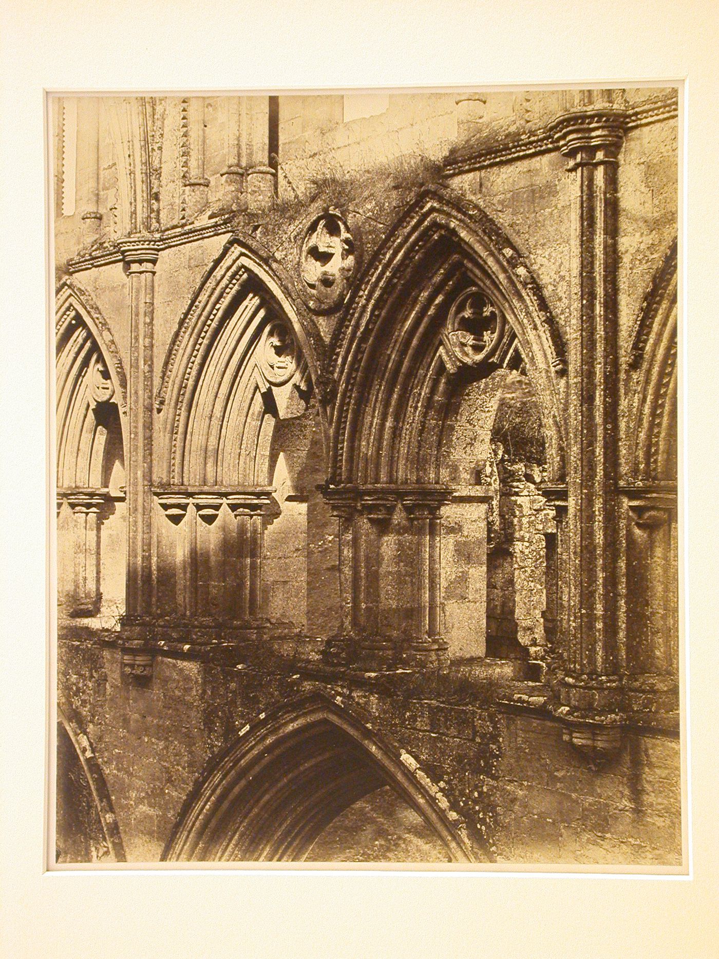 Interior, nave, triforium detail of Rievaulx Abbey, North Yorkshire, England