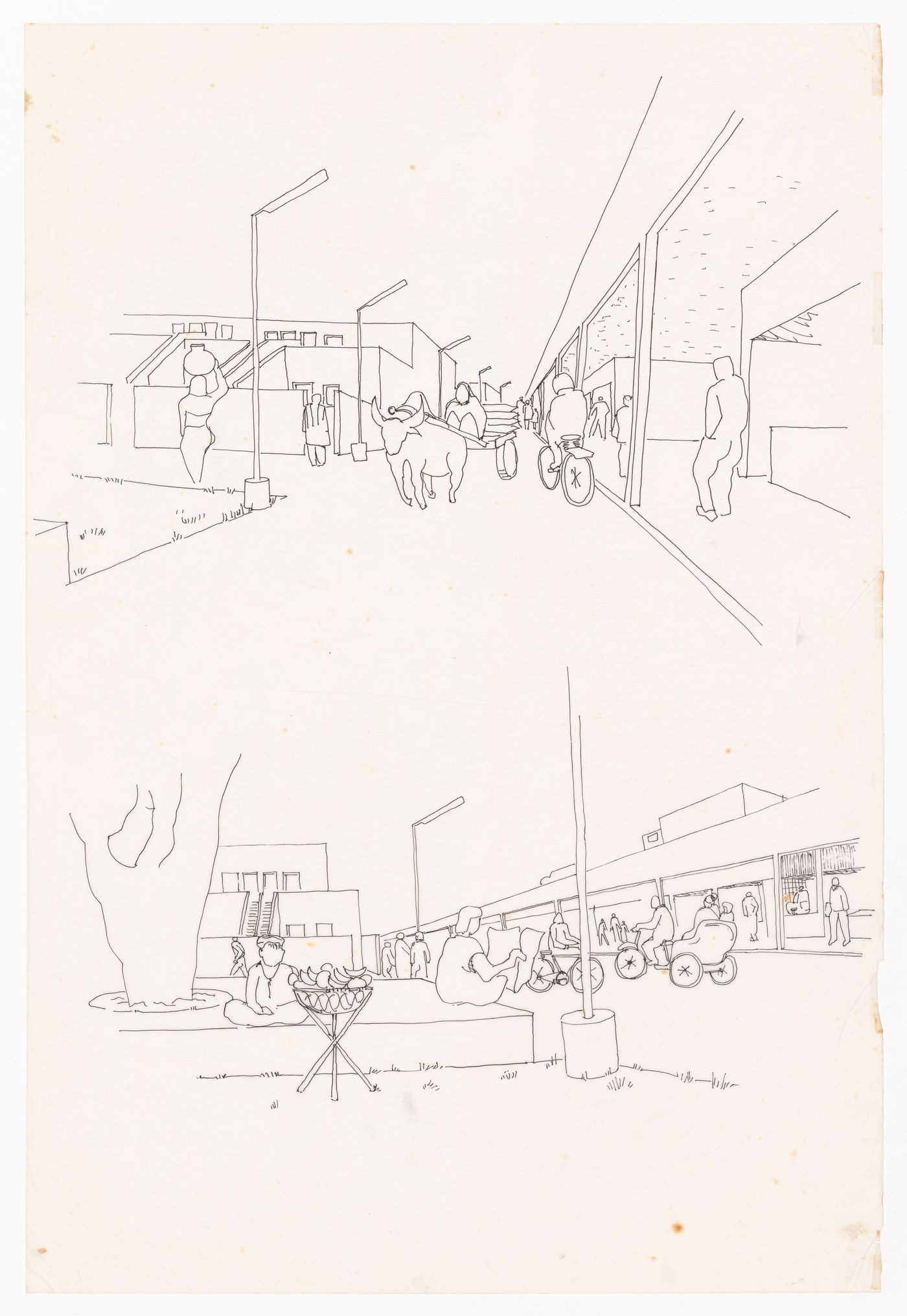 Perspective drawings of ground view for Linear city, Chandigarh, India