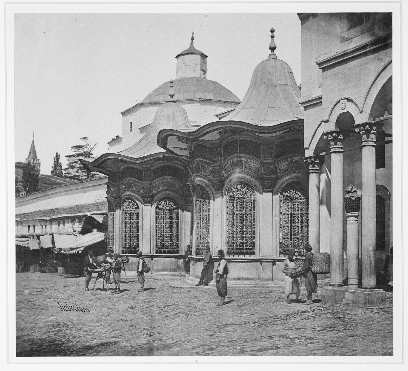 View of buildings and a street in Tophane with the Galata Tower in the left background, Constantinople (now Istanbul), Ottoman Empire (now in Turkey)