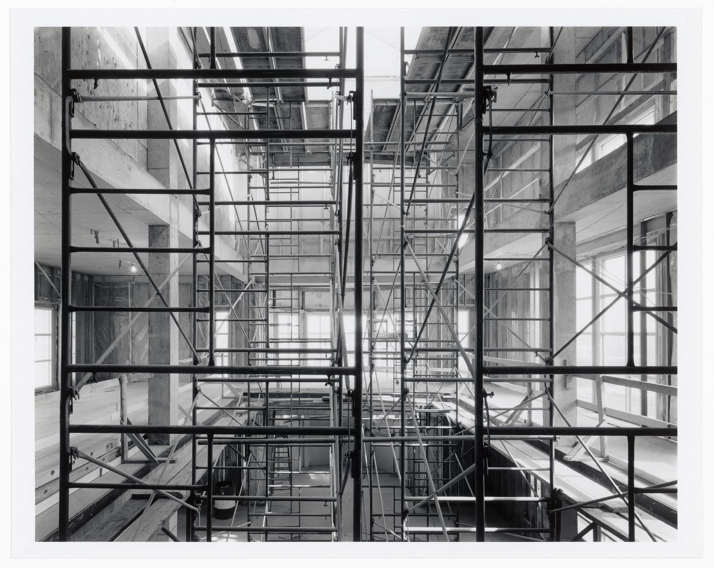 Interior view of the Alcan Wing showing scaffolds, Canadian Centre for Architecture under construction, Montréal, Québec