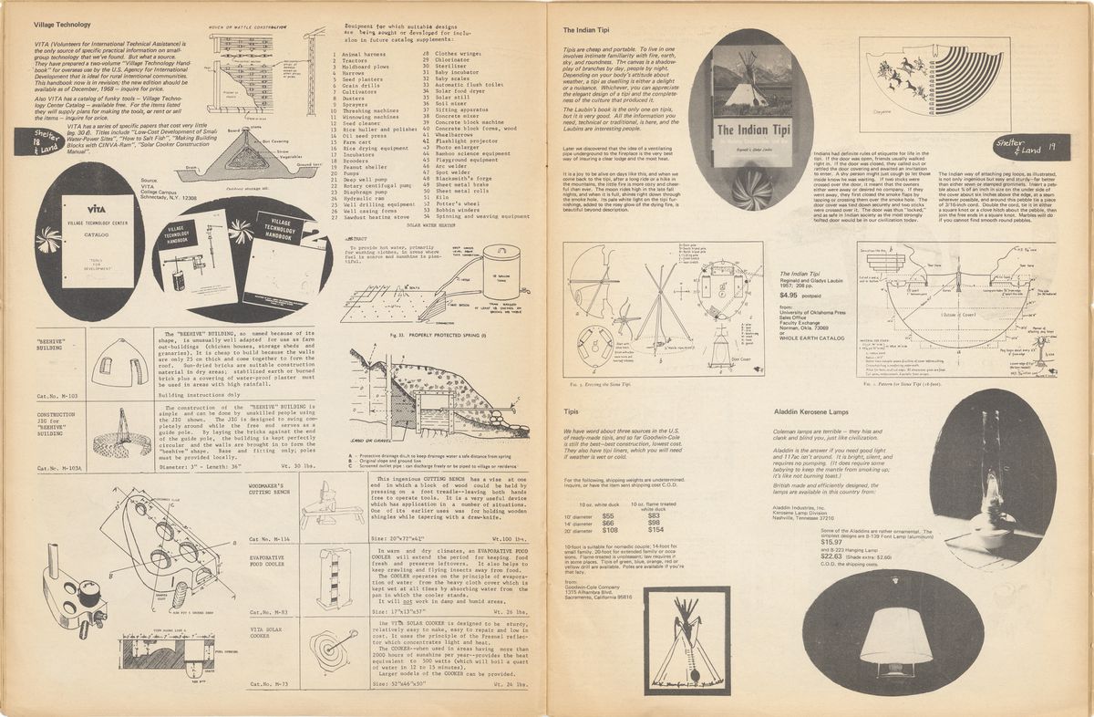 Stewart Brand and the Portola Institute, Village Technology and The Indian Tipi (1968) in the Fall 1970 issue of the Whole Earth Catalog.